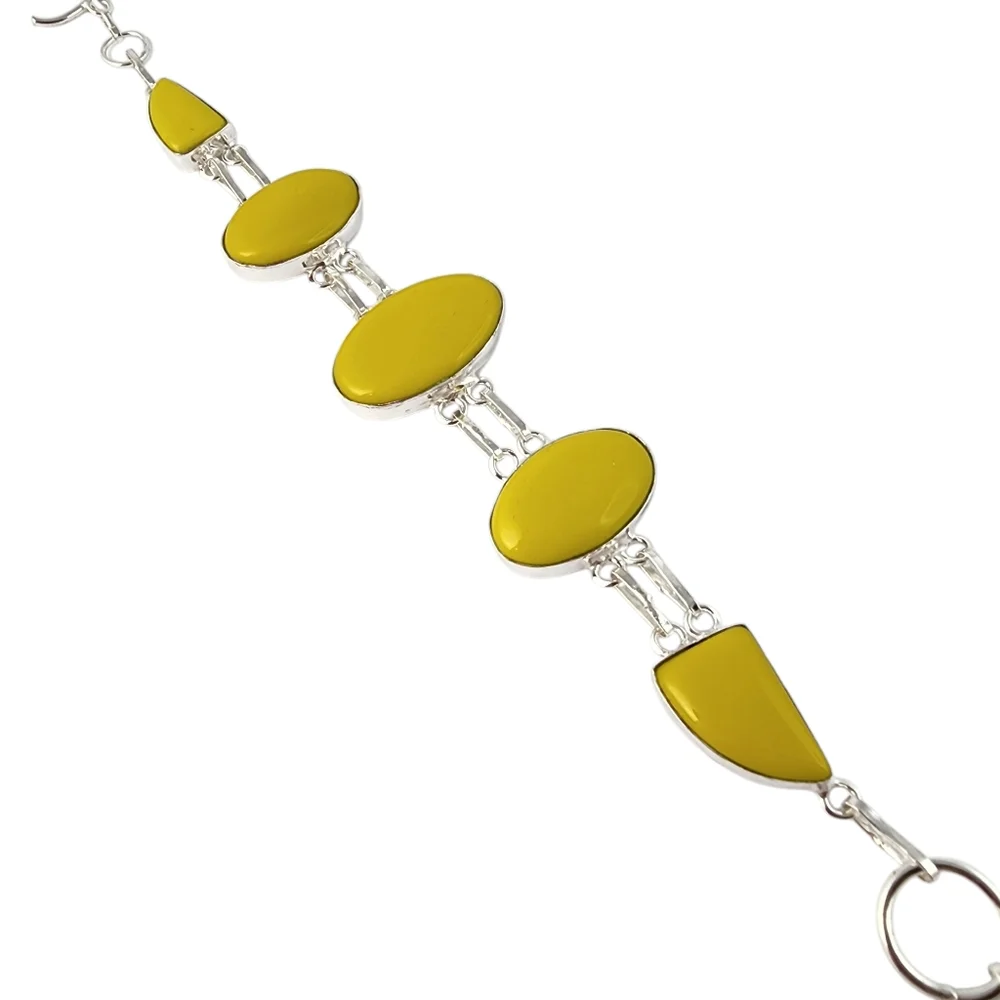 Yellow coral gemstone bracelet chunky statement silver bracelet J15
